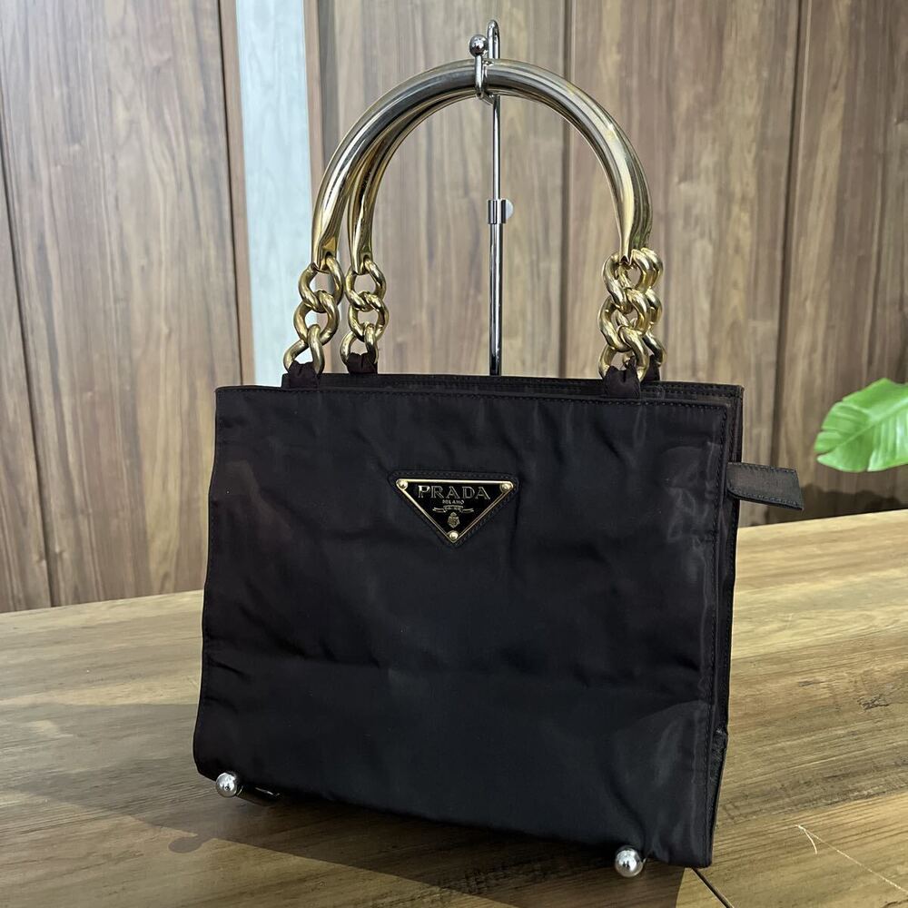 Prada black handbag gold chain